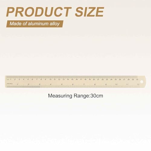 HARFINGTON 2pcs Metal Straight Ruler 30cm Metric SAE Aluminum Alloy Measuring Rulers Scale Tool with Hole for Measure Study Reading Classroom Office, Beige - color: Beige, size: 30cm