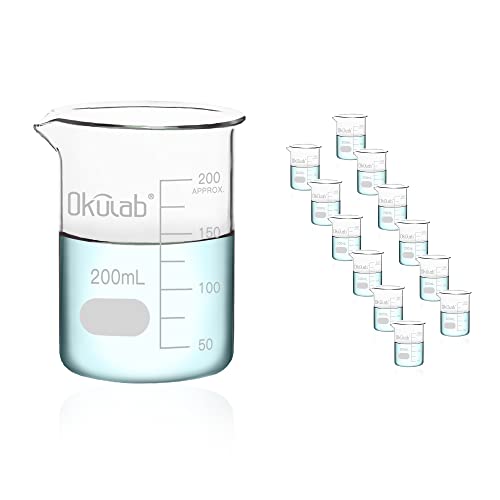 Glass Beaker, Graduated 3.3 Borosilicate Glass Beaker Set, 12pcs of 200ml Low Form Beakersfor Lab, Classroom, Craft, Kitchen,BKLG200A12 - style: Vol.200ml, Case of 12