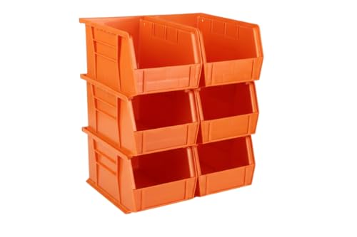 9.5" x 6" x 5" (6 Pack) Plastic Stackable Storage Bin, Orange - color: Orange, size: 6 Pack