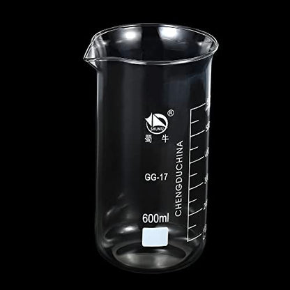 PATIKIL 600ml Tall Form Glass Beaker, 3.3 Borosilicate Glass Graduated Printed Scale Measuring Cups with Spout for Kitchen Lab Liquids Transit Boiling - size: 600ml