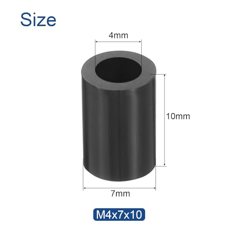uxcell 100pcs Nylon Round Spacers 4mm ID, 7mm OD, 10mm Height Screws Spacers Without Threaded, Plastic Spacer for M4 Screws, Black - size: 4mm ID, 7mm OD, 10mm Height