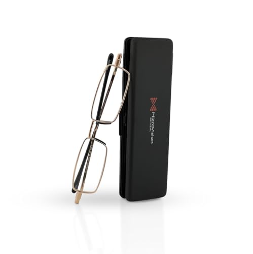 MicroVision Flat Folding Reading Glasses with Compact Case - color: Gold