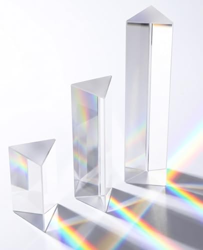 3 Pcs Equilateral Glass Prism, 1",2" & 4" Rainbow Crystal Prisms for Kids, Light Prism for Physics Teaching, Rainbow Maker and Photography