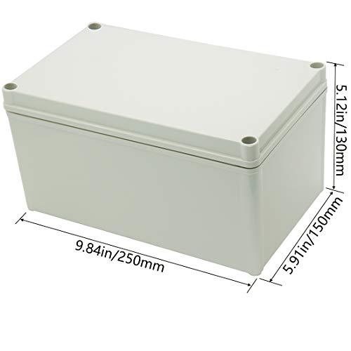 Zulkit Junction Box ABS Plastic Dustproof Waterproof IP67 Junction Boxes Universal Electrical Project Enclosure DIY Electronic Project Box Grey 9.84 x 5.91 x 5.12 inch (250 x 150 x 130mm) - size: 9.84" x 5.91" x 5.12"