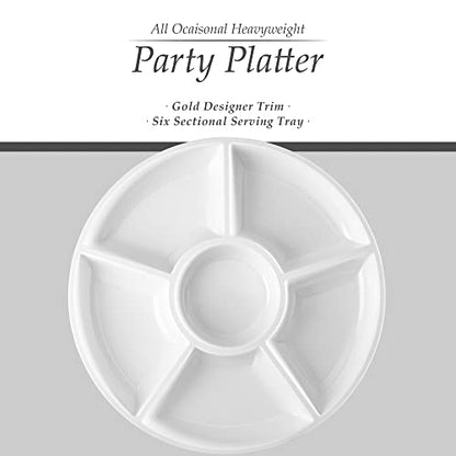 Plasticpro 6 Sectional Round Plastic Serving Tray/Platter (2, White) - color: White