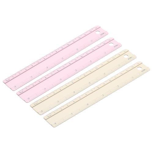 PATIKIL Metal Ruler 6"/15cm, 4Pcs Aluminum Straight Edge Ruler, Dual Scale - color: Pink/Yellow
