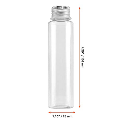 SINJEUN 80 PCS 50ml Flat Plastic Test Tubes, 28×109 mm Clear Test Tube with Screw Caps Good Seal Test Tubes Containers for Sampling, Planting and Storing