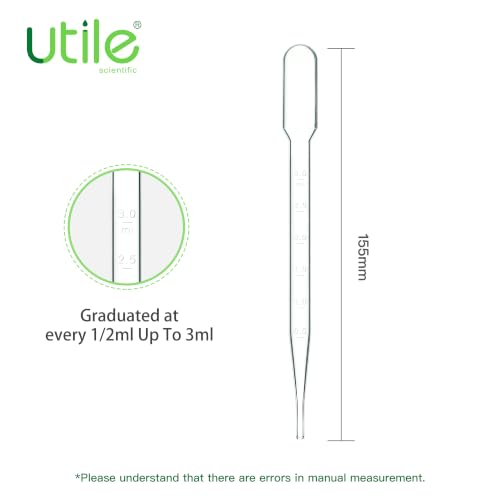 Utile 100pcs of Sterile Transfer Pipettes, Essential Oil Pipettes, Cap.7ml with 155mm Length, Low-Density Polyethylene Material, Individual Peel-Pack, 4320.0513.100 - style: Vol.7ml, 100pcs/box