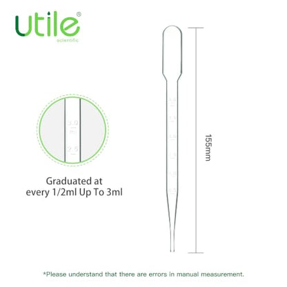 Utile 100pcs of Sterile Transfer Pipettes, Essential Oil Pipettes, Cap.7ml with 155mm Length, Low-Density Polyethylene Material, Individual Peel-Pack, 4320.0513.100 - style: Vol.7ml, 100pcs/box