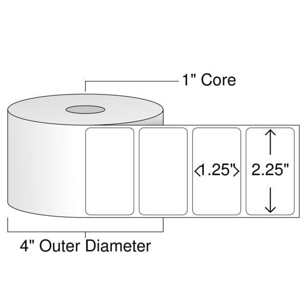 OnlineLabels 2.25" x 1.25" Thermal Transfer Labels - White Matte - 1 Roll - size: 1 Roll