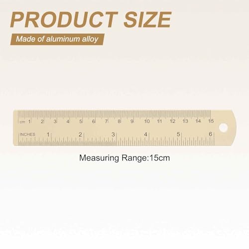 HARFINGTON 2pcs Metal Straight Ruler 15cm Metric SAE Aluminum Alloy Measuring Rulers Scale Tool with Hole for Measure Study Reading Classroom Office, Beige - color: Beige, size: 15cm
