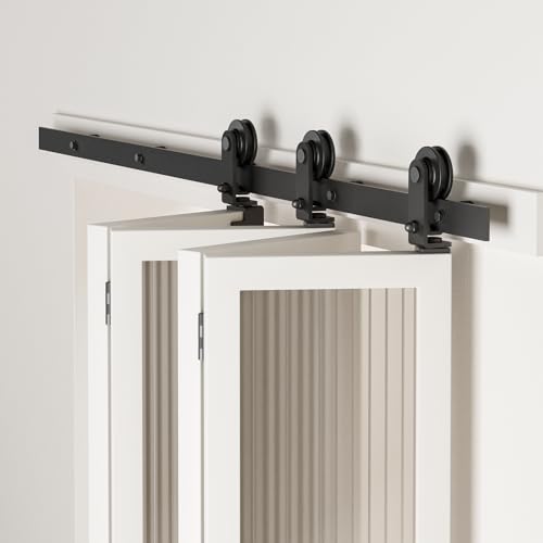 CCJH 8FT/96'' Sliding Bifold Barn Door Hardware kit Heavy Duty for 4 Doors(No Door，Hardware Only,All Doors Open to One Side - size: 8FT/96'' for 4 Doors(No Door，Hardware Only）