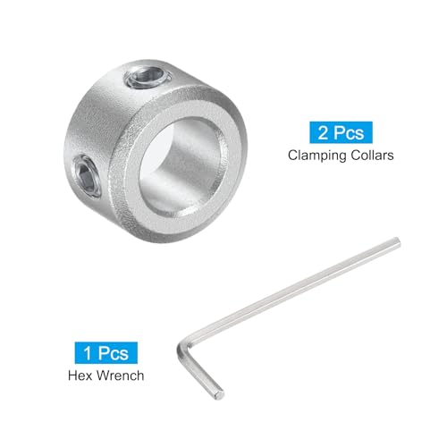 uxcell Set Screw Shaft Collar for 8mm Shaft, 2pcs Clamping Collars 14mm OD, 8mm Thickness, Aluminum Alloy Clamp-On Collar with M4 Set Screws and a Wrench