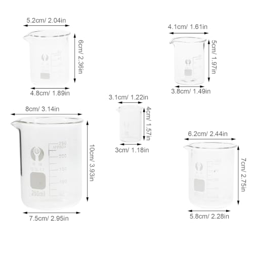 DECHOUS 5 Pack Graduated Glass Beaker Set 10ml to 250ml
