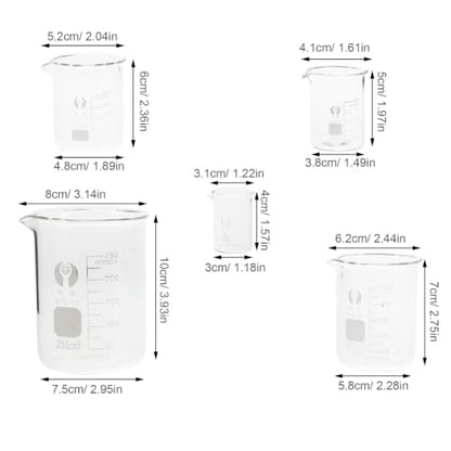 DECHOUS 5 Pack Graduated Glass Beaker Set 10ml to 250ml