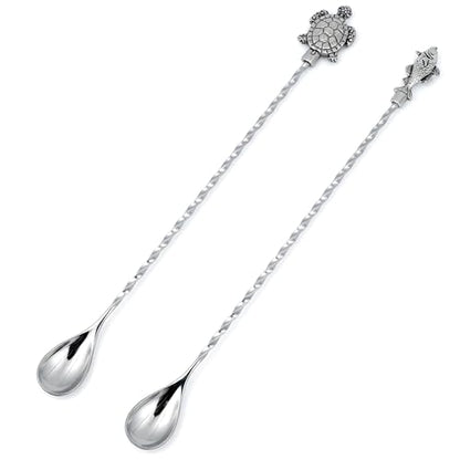 Homestia 12 Inch Bar Spoon, 2 Pcs Cocktail Spoon with Sea Turtle Fish Decor - color: 2PCS Turtle + Fish + Silver