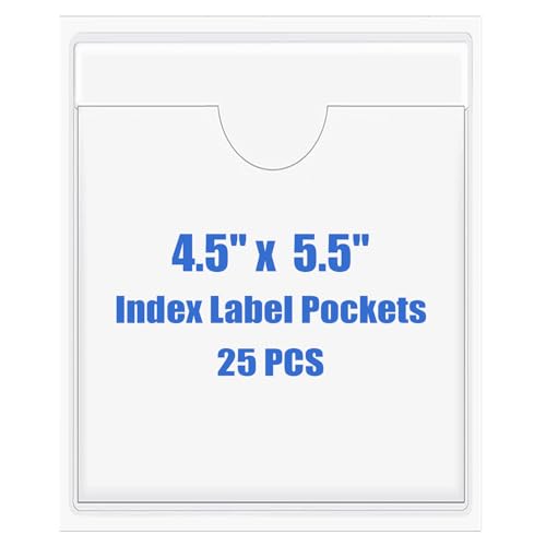 Origin-Joy 25 PCS Self-Adhesive Index Label Pockets, Clear Plastic Peel & Stick Card Holders with Top Open for Loading (4.5 x 5.5 inch) - size: 4.5 x 5.5 inch, style: Vertical
