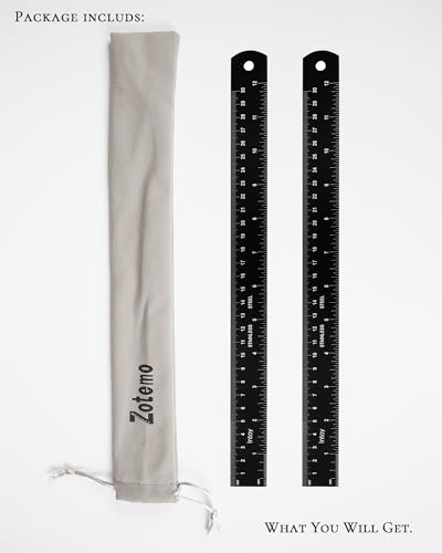 Metal Ruler 12 Inch 2 Pack, 30cm Stainless Steel Metric Ruler for Architects & Engineering, Professional Zero Start Straight Edge Ruler, Easy to Read Black Rule with Laser Etched Scales