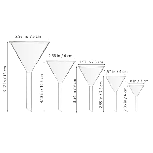 Unomor 5pcs Glass Funnel Long Stem 30mm 40mm 50mm 60mm 75mm