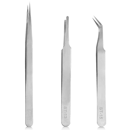 Precision Tweezers Set,Upgraded Stainless Steel of Craft Tweezers - Extra Fine,Angled,Blunt Tips for Electronics,Hobby, Industrial,Laboratory Work,Jewelry-Making,Model,Cooking