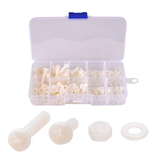 M2 M2.5 M3 M4 M5 (Total 270pcs) Nylon Screw/Nut/Washer Assortment Kit Come with Plastic Box