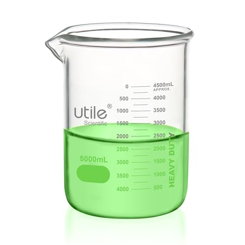 Utile 169.1oz(5000ml) Low Form Glass Beakers, Borosilicate 3.3 Glass with Printed Graduation, 4000.5000.1 - style: Vol.5000ml