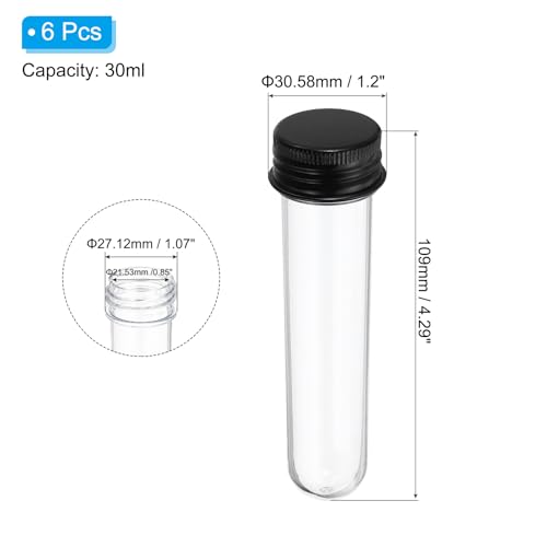 PATIKIL 30ml Plastic Test Tubes with Screw Caps, 6Pcs 109x27mm Tubes for Scientific Party Decoration Candy Bead Storage Bath Salt Lab Use, Black - color: Black, size: 30ml