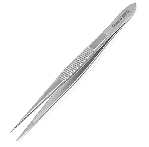 Stainless Steel High Precision Forceps with Fine Strong Straight Serrated Point to use Engineer Labware for Scientific Use (4.5 Inch) - size: 4.5 Inch