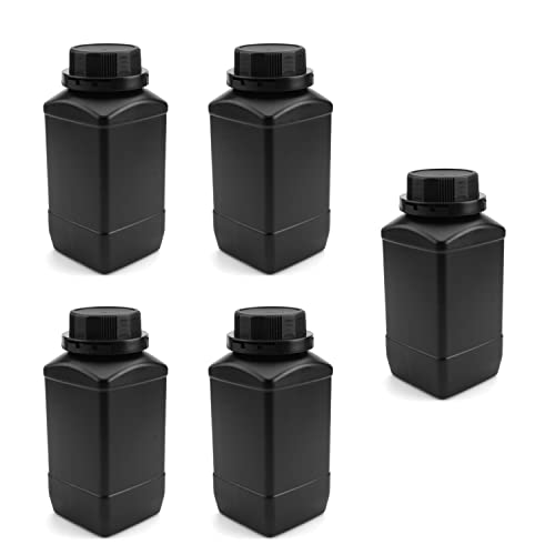 Heyiarbeit 5Pcs 33.8oz Plastic Lab Chemical Reagent Bottle, Wide Mouth HDPE Sample Storage Bottle Containers with Leak-Proof Sealed Jars for Liquid/Solid/Powder/Lab Chemical Storage Black - size: 1000ml (5pcs)