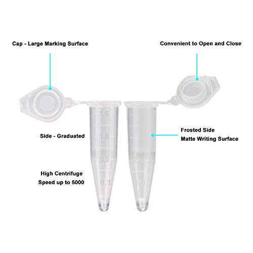 stonylab Micro Centrifuge Tubes, 1.5ml Polypropylene Graduated Clear Plastic Centrifuge Vials with Flat-Top Snap Cap, Pack of 500 (1.5ml, 500 Packs)