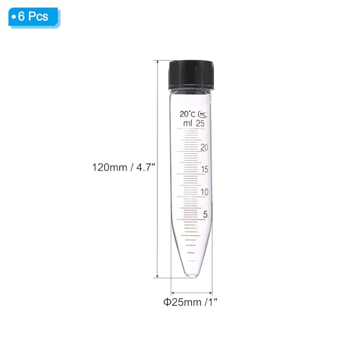 PATIKIL 25ml Centrifuge Tubes, 6 Pcs Glass Graduated Centrifuge Vials with Screw Cap Conical Bottom Test Tube Storage Container for Sample Laboratory Liquid - size: 25ml