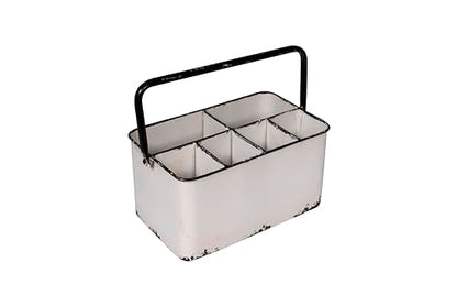 Creative Co-Op Metal Caddy with 6 Compartments, Handle, and Distressed Enamel Finish, White and Black - color: White and Black