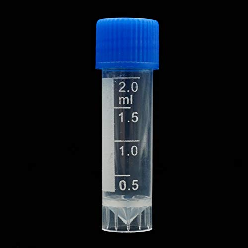 100 Pieces 2ml Plastic Graduated Vial Tube with Screw Caps, Test Tubes Small Test Sample Vial Storage Container for Lab (Blue) - color: Blue