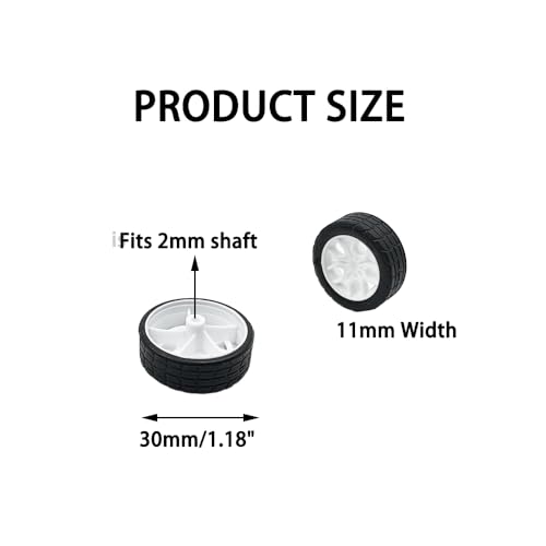 20PCS Toy Car Wheel 30mm Model Car Rubber Tire Wheels with 10PCS Shaft Round Rod Axles for DIY Model Toy RC Car Truck Robot Building Accessories (White 2x30mm) - style: White 2x30mm