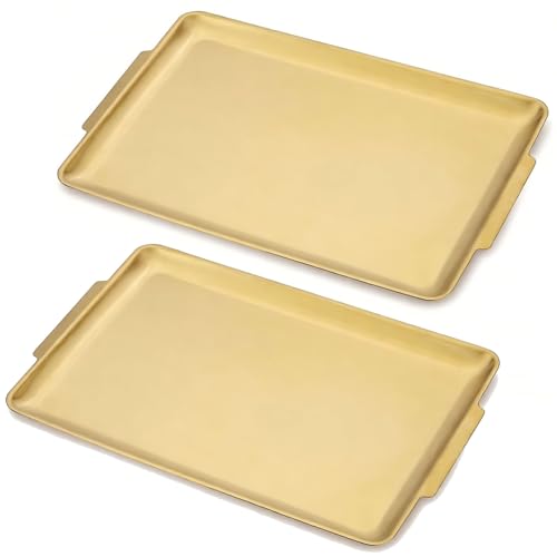 SANQIAHOME 16.3" x 11" Gold Serving Trays Set of 2, Stainless Steel - color: Gold-40x28cm