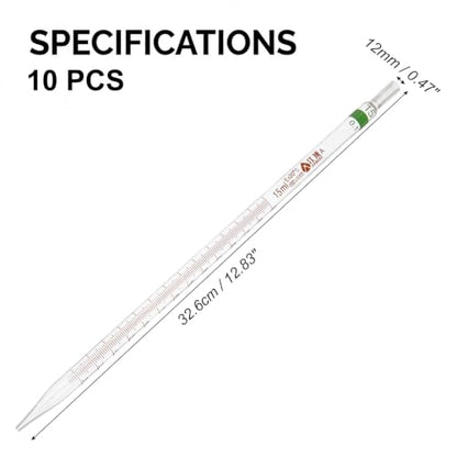 PATIKIL 15ml Glass Graduated Pipettes +/- 0.08ml, 10Pcs Coded Bands - size: 15ml