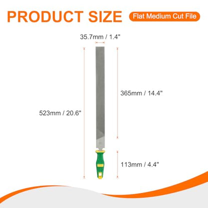 HARFINGTON Flat Medium Cut File 16" Double Cut Teeth High Carbon Steel Hand Rasp File with Plastic Handle for Metal Wood Deburring Removing - size: 16", style: Medium