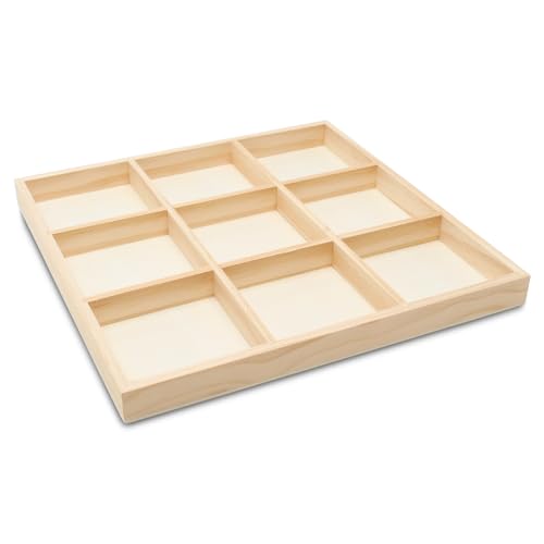 DIY Square Wooden Divided Serving Tray 12 x 12-inch, Pack of 5 9-Section Candy Tray for Vegetable & Fruit Party Platters, by Woodpeckers - size: 12" x 12" 9 Part