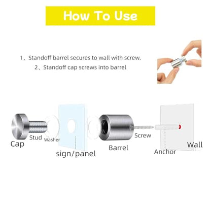 Sign Standoff Screws 3/4" x 1" Stainless Steel Stand Offs Wall Mounts - color: Silver, size: 3/4x1 in