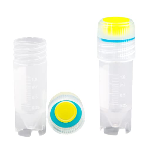 Kashi Scientific Screw Cap 1mL Cryovials with External Thread Cap - Self Standing Cryogenic Vial, Washer Silicone O-Ring, Cryogenic Tubes with Leak Resistance, Pack of 500 Cryo Tubes - size: 1ml