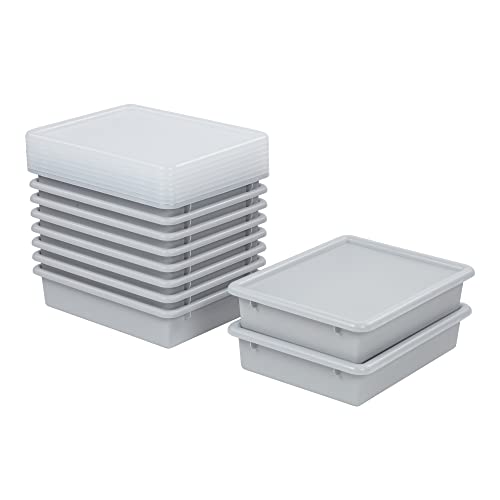 ECR4Kids Letter Size Plastic Tray Organizer with Lids, Small, Storage Bins, Light Grey, 10-Piece - color: Light Grey