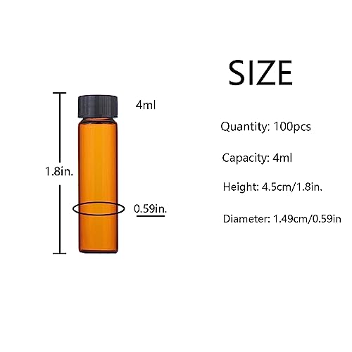 4ml Amber Small Glass Vials 100pcs with Screw Caps(100pcs) - color: Amber, size: 4ml 100pcs