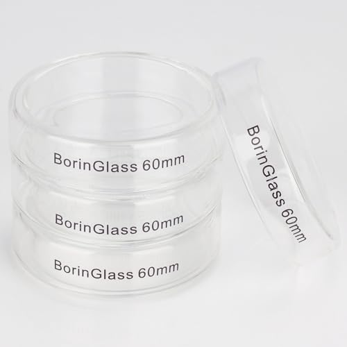 BorinGlass Petri Dishes, Autoclavable Cell Culture Dishes Lab Dishes with Clear Lid, 60x15 mm, Pack of 10