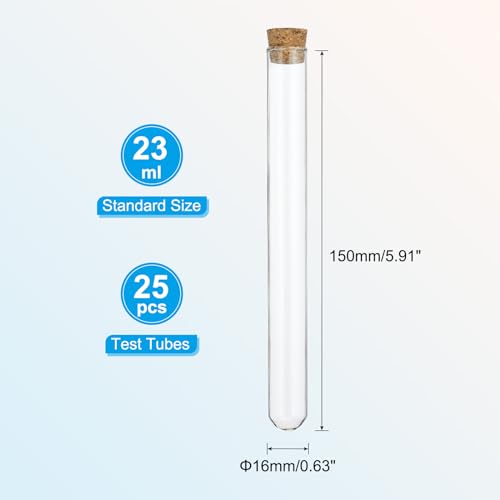 PATIKIL 23ml Test Tubes, 25pcs 5.91x0.63in Glass Clear Round Bottom Test Tube Containers with Cork Stopper for Bead Party Candy Bath Salt Storage Scientific Experiment Plant Propagation - size: 23ml