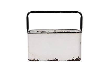 Creative Co-Op Metal Caddy with 6 Compartments, Handle, and Distressed Enamel Finish, White and Black - color: White and Black