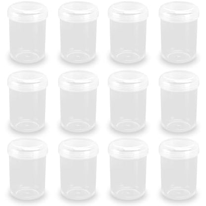 12 Pcs Clear Plastic Round Beads Storage Containers Box (1.5 x H2.28 Inch), 1.69 oz Plastic Storage Jars with Lid for Beads, Crafts, Pills, Fishing Tackles, Nails, DIY Crafts, etc - size: 50 ml (1.5" x 2.28")
