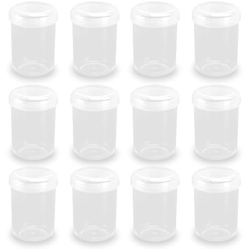 12 Pcs Clear Plastic Round Beads Storage Containers Box (1.5 x H2.28 Inch), 1.69 oz Plastic Storage Jars with Lid for Beads, Crafts, Pills, Fishing Tackles, Nails, DIY Crafts, etc - size: 50 ml (1.5" x 2.28")
