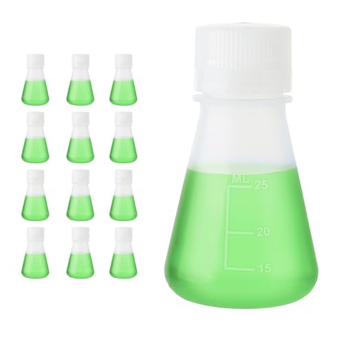 Utile Plastic Erlenmeyer Flask Set with Screw Caps, 12pcs of Vol.25ml Scientific Conical Flask Laboratory Flask, with Molded Graduations, 4023.0630.12 - size: 12 pcs of 25ml