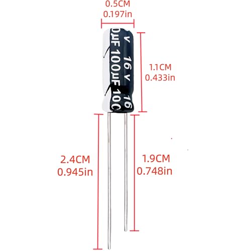 Electrolytic Capacitor YYipdian 100uF 16V 5x11mm High Temperature Resilience Aluminum Capacitors (Pack of 20) - size: 100uF 16V 5x11mm 20PCS