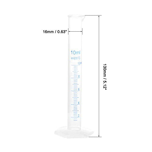 uxcell Plastic Graduated Cylinder, 10ml Measuring Cylinder, Science Test Tube Beakers, 2-Sided Metric Marking, Clear Hex Base for Lab Home 4Pcs